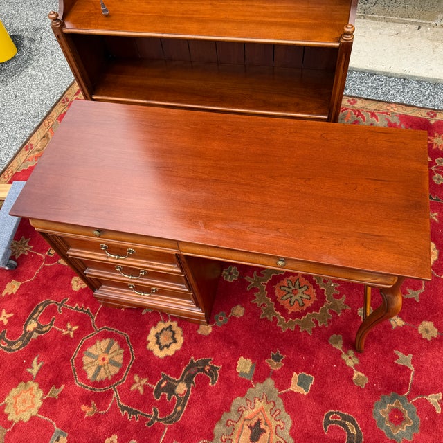 Vintage Lexington French Country / Louis Philippe Cherry 5 Drawer Writing Desk With Bookcase Top For Sale - Image 10 of 18
