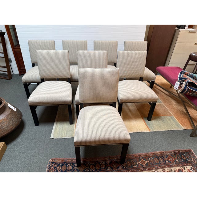Design Plus Gallery presents a Set of Eight Sebago Dining Side Chairs from Ethan Allen. These chairs are a classic,...
