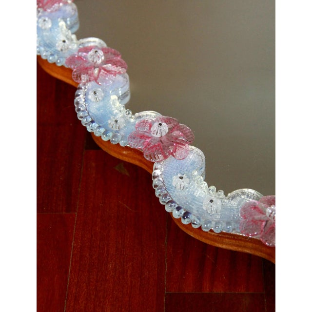 Pink Large Iridescent Murano Glass 26 Rose Wall Mirror, Italy, 1960s For Sale - Image 8 of 14