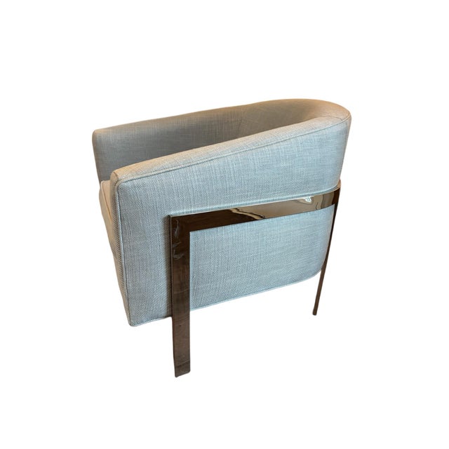 Restoration Hardware Restoration Hardware Reginald Chair in an Italian Gray Weave and Chrome Base For Sale - Image 4 of 11