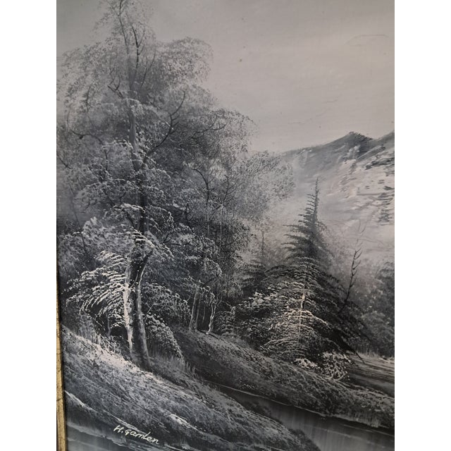 Large Oil Painting, Black & White Winter Landscape on Canvas, H. Gamlen, 1980 For Sale - Image 12 of 18