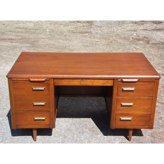Vintage Mid Century Modern Jofco Jasper Executive Office Tanker Desk Walnut MCM Chairish