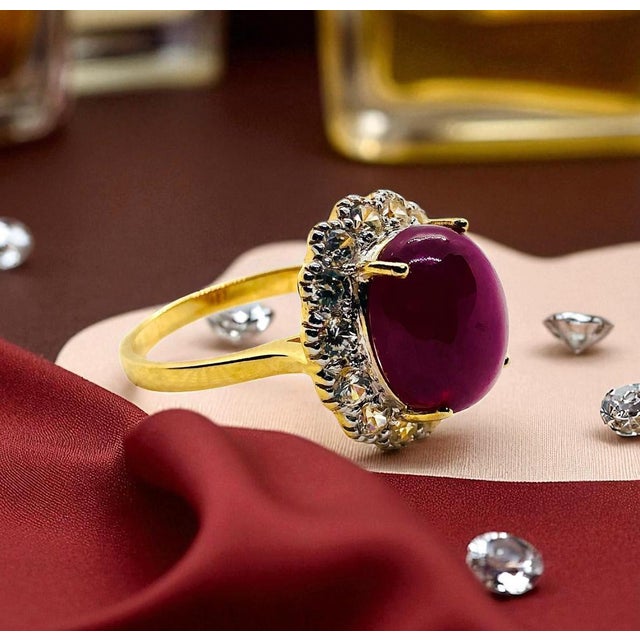 Bochic “Capri” Vintage Natural Ruby & Natural Topaz Retro Ring Set In 18K Gold For Sale - Image 4 of 10