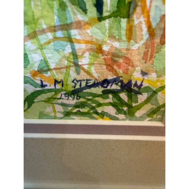 Circa 1996 l.m. Steadman Two Cows Resting in Pasture Watercolor, Signed For Sale - Image 4 of 12