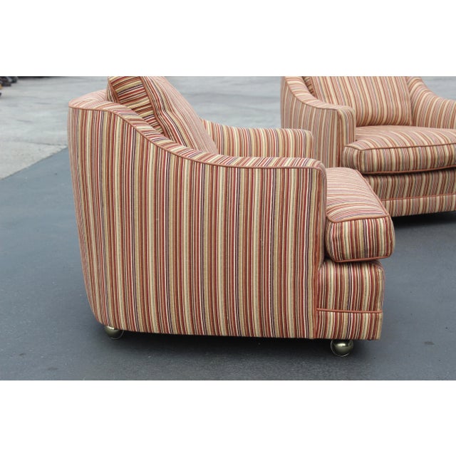 Contemporary 1970s Style Striped Club Chairs - a Pair For Sale - Image 3 of 12