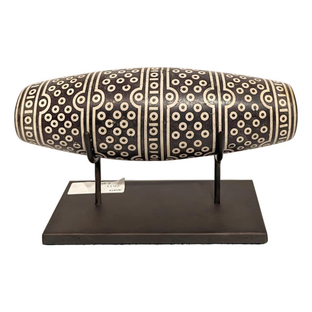 Tibetan Dzi Bead "Thousand Eye" Sculpture With Stand For Sale