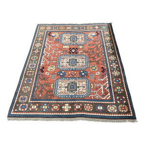 1990s Old Russian Kazak Area Rug 4'9" X 6'6"