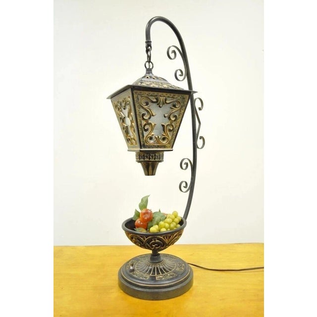 Vintage Italian Style Scrolling Metal Hanging Lantern Fruit Bowl Table Lamp For Sale - Image 9 of 9