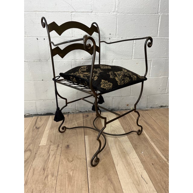 Vintage Wrought Iron Curule Armchair With Sculptural Scrollwork For Sale - Image 11 of 11