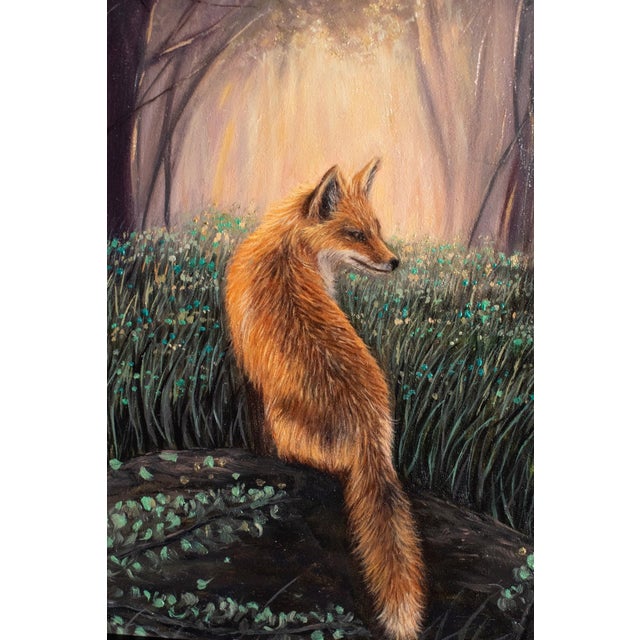Early 21st Century Fox's Trail by Andrada Trapnell | Oil on Board Fox in a forest clearing with tall grass. For Sale - Image 5 of 5