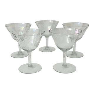 Vintage Hollywood Regency Iridescent Stem Coupes for Martini / Champagne – Set of 5 For Sale