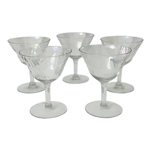 Vintage Hollywood Regency Iridescent Stem Coupes for Martini / Champagne – Set of 5