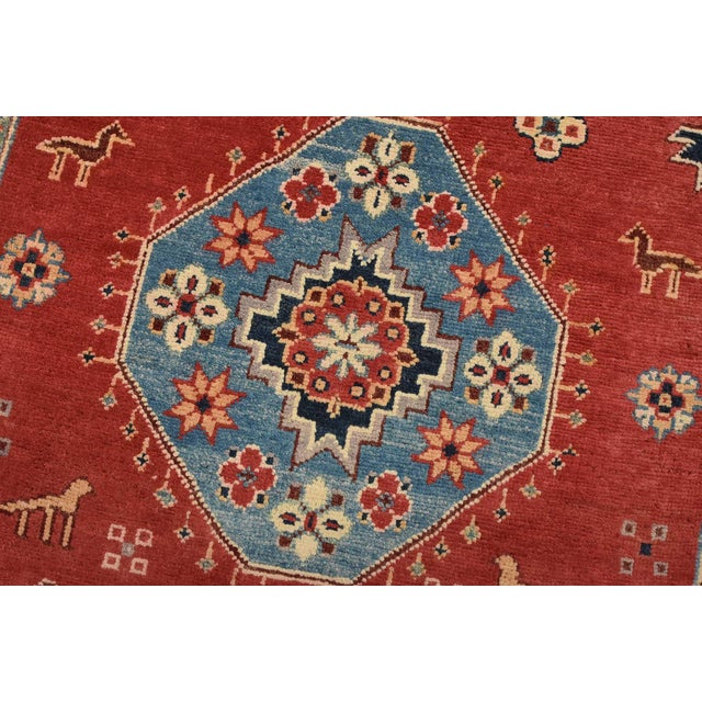 Kazak Runner 2’8” X 9’10” Red Wool Tribal Hand-Knotted Oriental Rug For Sale - Image 4 of 13