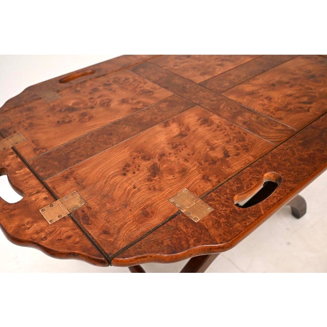 Wood Burr Elm Butler's Tray Top Coffee Table, 1930s For Sale - Image 7 of 11