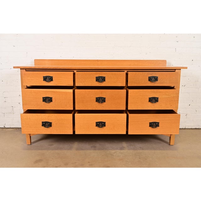 Wood Stickley Harvey Ellis Collection Mission Oak Arts & Crafts Nine-Drawer Triple Dresser For Sale - Image 7 of 15