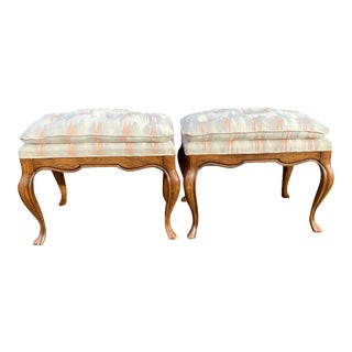 Drexel Vintage Stools Ottomans in Blaze Fabric a Pair For Sale