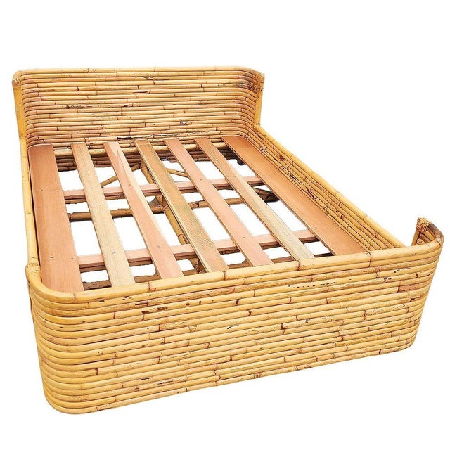 Mid-Century Modern Mid-Century Full Size Stacked Rattan Bed Frame With Wicker Wrappings by Seven Seas For Sale - Image 3 of 8