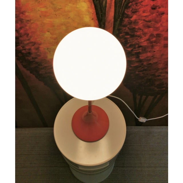 1970s Space Age Table/Floor Lamp, Max Bill Style Globe Lamp, Orange Metal Bracket Atomic Era Design For Sale - Image 6 of 10
