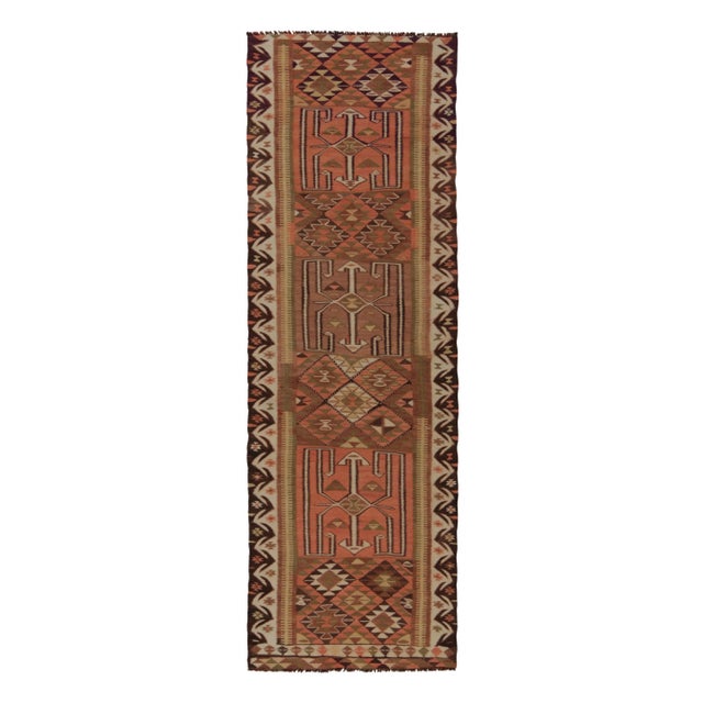 Textile Vintage Tribal Kilim Runner in Beige-Brown, Green and Red Geometric Patterns For Sale - Image 7 of 7