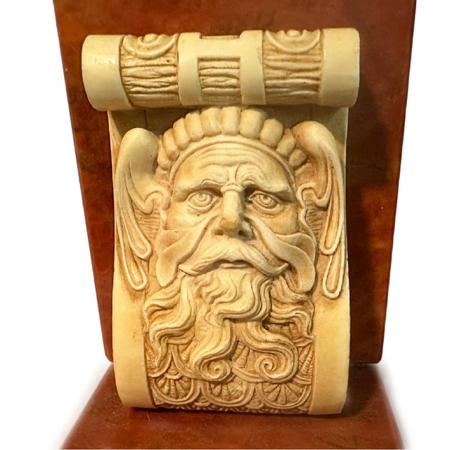 Vintage Italian Marble & Oxolite Bookends | Bearded Mascaron Gargoyle Mythological Bring a touch of Gothic elegance and...