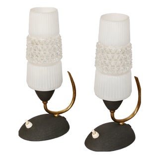 Mid-Century Lamps in Brass and Glass, 1960s, Set of 2 For Sale
