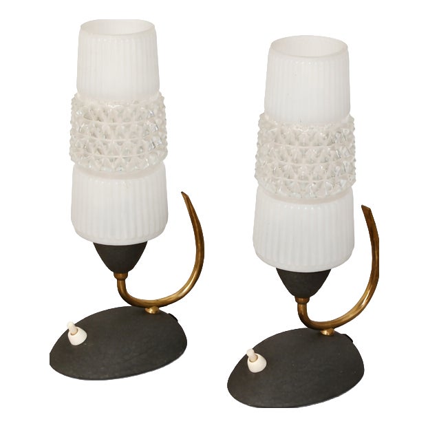 Mid-Century Lamps in Brass and Glass, 1960s, Set of 2 For Sale