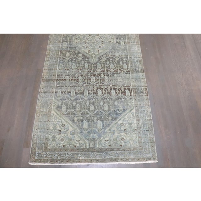 Gray Antique Zabihi Collection Long Gray Green Persian Malayer Runner - 3'7" x 20' For Sale - Image 8 of 10