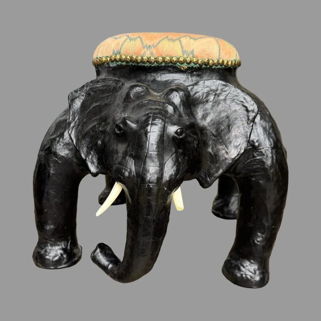 Leather Wrapped Elephant Footstools, Pair For Sale - Image 4 of 6