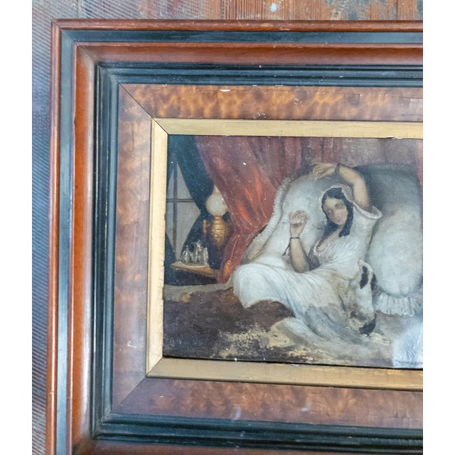 Rustic European 19th Century French or Continental Interior Genre Scene of a Lady With Dog, Oil on Tin For Sale - Image 3 of 15