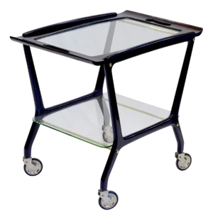 Vintage Bar Cart with Black Frame and Glass Shelves, 1950s