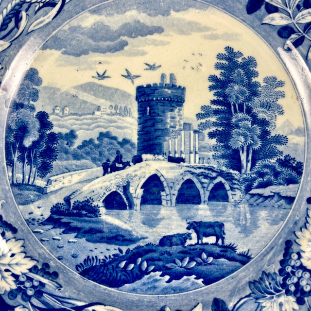 English Spode 'Bridge of Lucano' Blue Transferware Dinner Plates Circa 1820 Set/6 For Sale - Image 3 of 13
