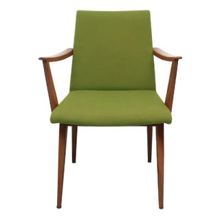 Chair with Armrests in Cherry, Green Fabric, 1955 For Sale