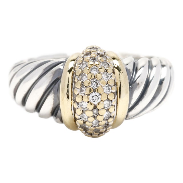 David Yurman Classic Cable Diamond Band Ring 18k Yellow Gold and Sterling Silver, Size 6.25 For Sale