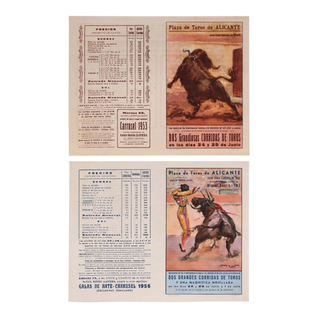 1950's Spanish Bullfighting Poster, Plaza De Toro, Valencia (Set of 2) For Sale