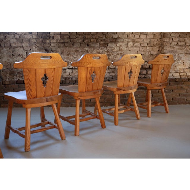 Sculptural Pine Dining Chairs with Keyhole Backs, 1970s, Set of 4 For Sale - Image 14 of 14