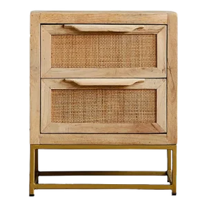 Natural Rattan Wooden Bedside Table