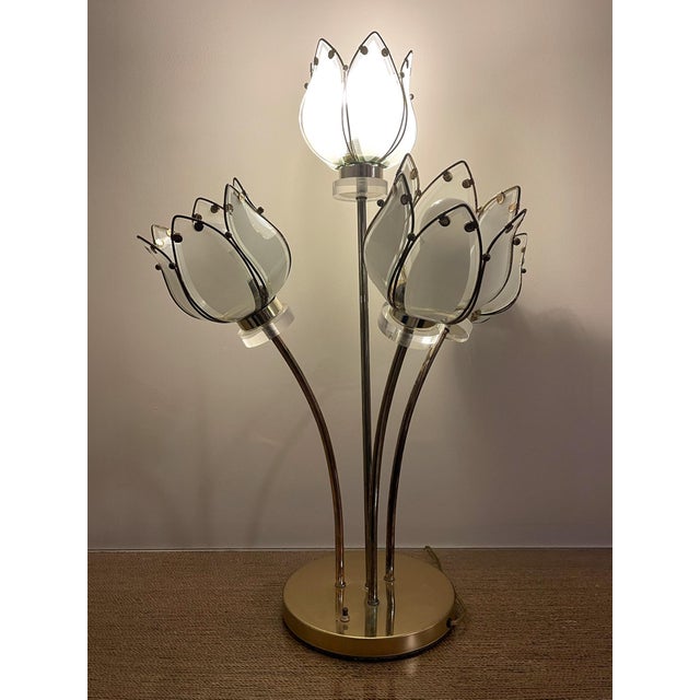 1991 Four-Light Lotus Bouquet Lamp in Beveled Glass For Sale - Image 9 of 10