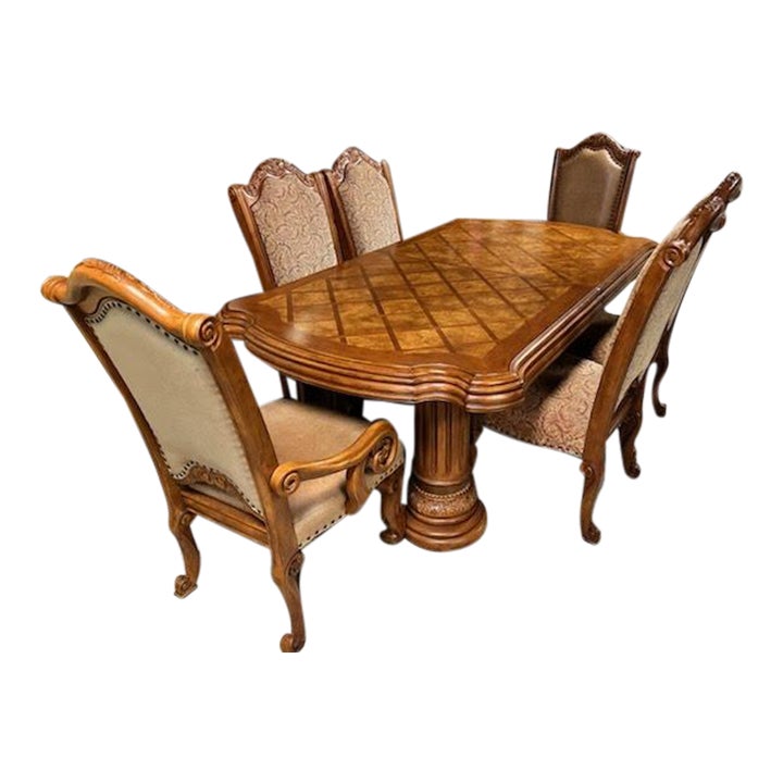 Aico Michael Amini Pecan Monte Carlo Collection Dining Set 7 Pieces