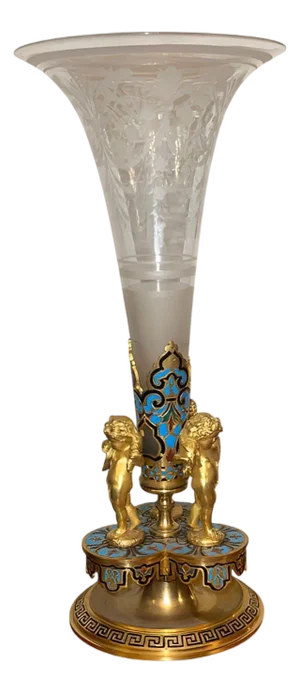 Late 19th Century French Champlevé Enamel and Gilt Bronze Mounted Glass Vase