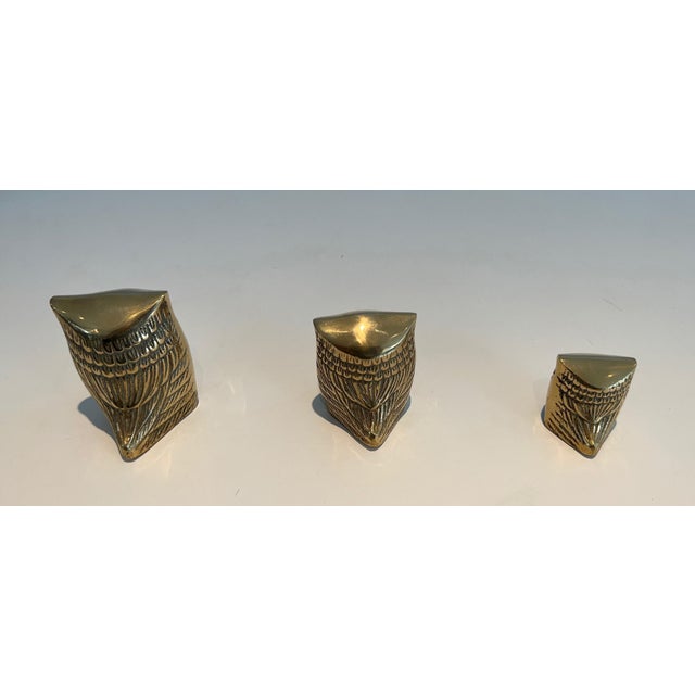 Metal 1970s Set of 3 Small Decorative Brass Owls For Sale - Image 7 of 12