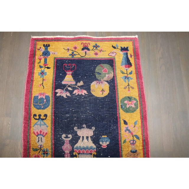 Chinese Zabihi Collection Worn Chinese Art Deco Carpet For Sale - Image 3 of 7