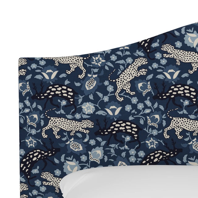 Transitional Queen Bed, Leopard Blue For Sale - Image 3 of 6