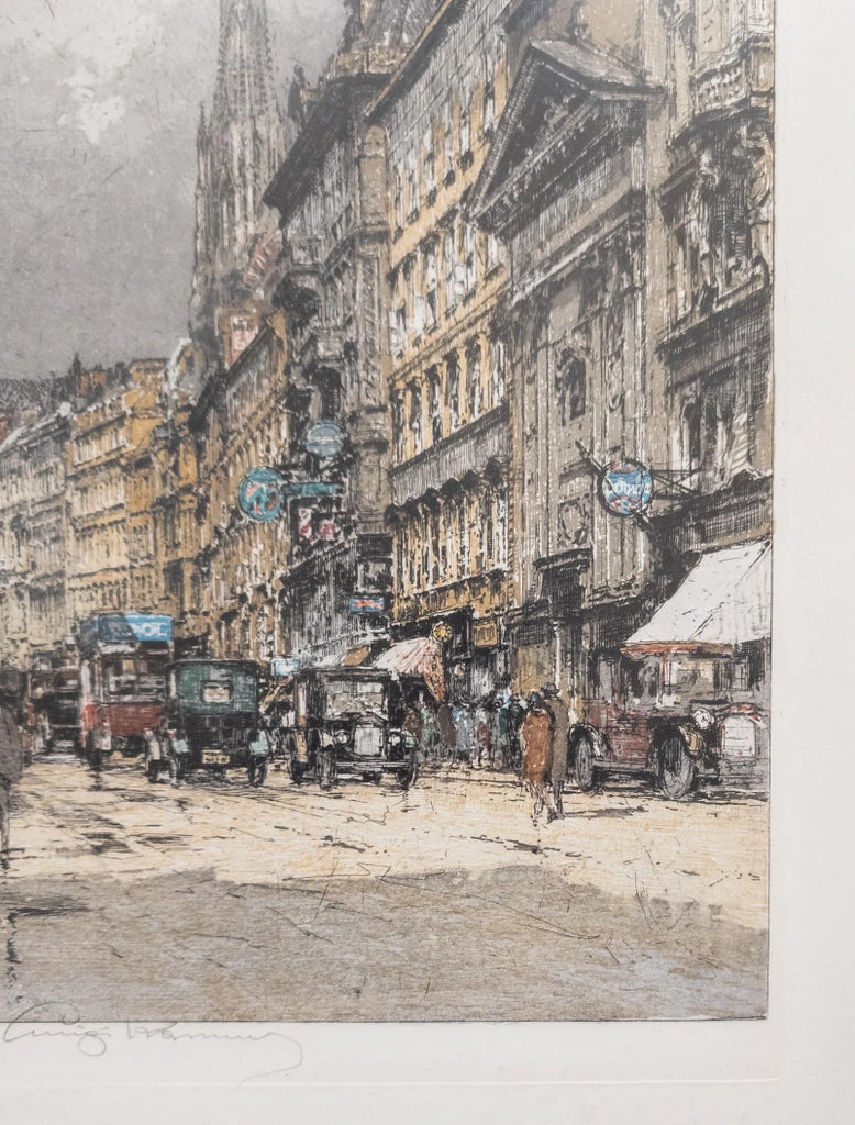 Early 20th Century Cityscape Aquatint Etching of Vienna by Luigi