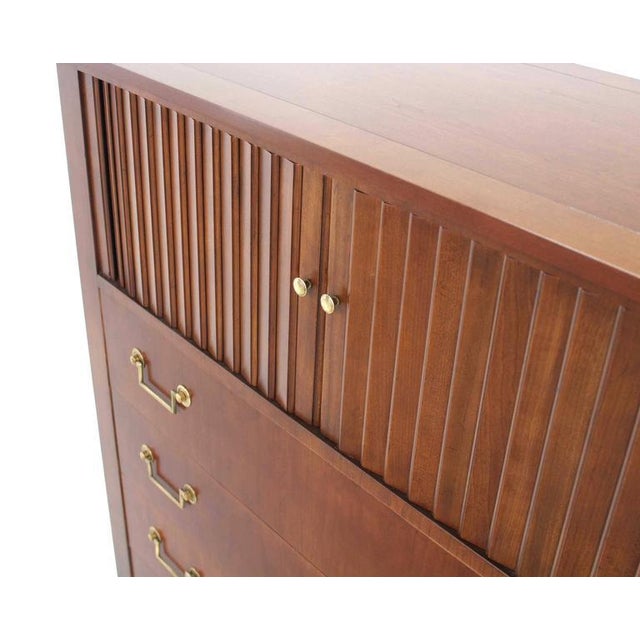 Vintage Mid Century Baker Modern Five Drawer High Chest Tambour