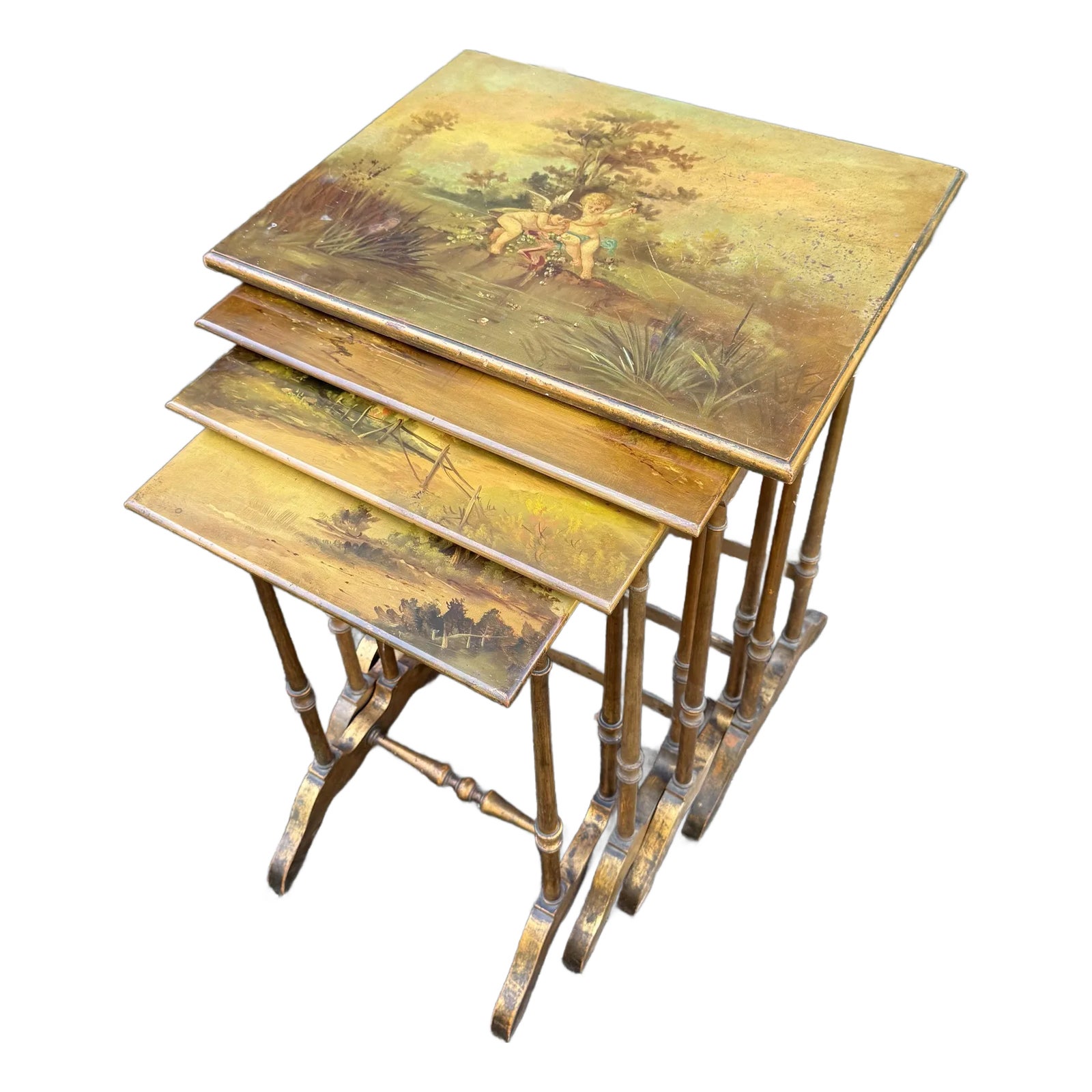 Victorian Hand Painted and Gilded Nesting Tables - Set of 4 | Chairish