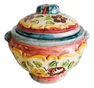 Mid-Century Hand-Painted Majolica Lidded Bonbonnière from Rigo, 1950s