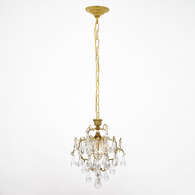 French French Crystal Drop Pendant, Antique Brass, Circa 1920 For Sale - Image 3 of 9