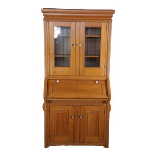 Early 20th Century Antique Farmhouse Country Pine Secretary with Bookcase For Sale