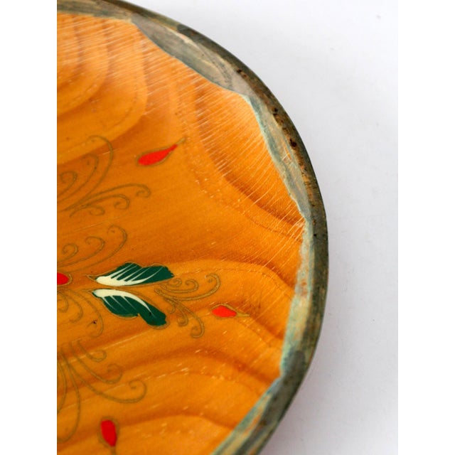 Brown Vintage Hand-Painted Folk Art Wooden Bowl For Sale - Image 8 of 9