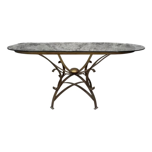Glass and Gilded Brass Dining Table by André Arbus, 1940 For Sale